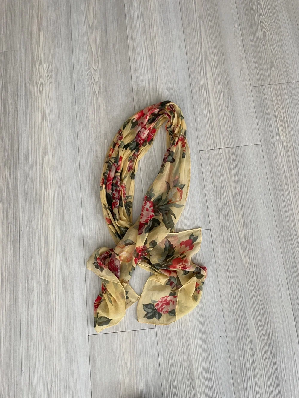 Ralph Lauren Vintage Floral Sheer Scarf - Yellow with Red Flowers